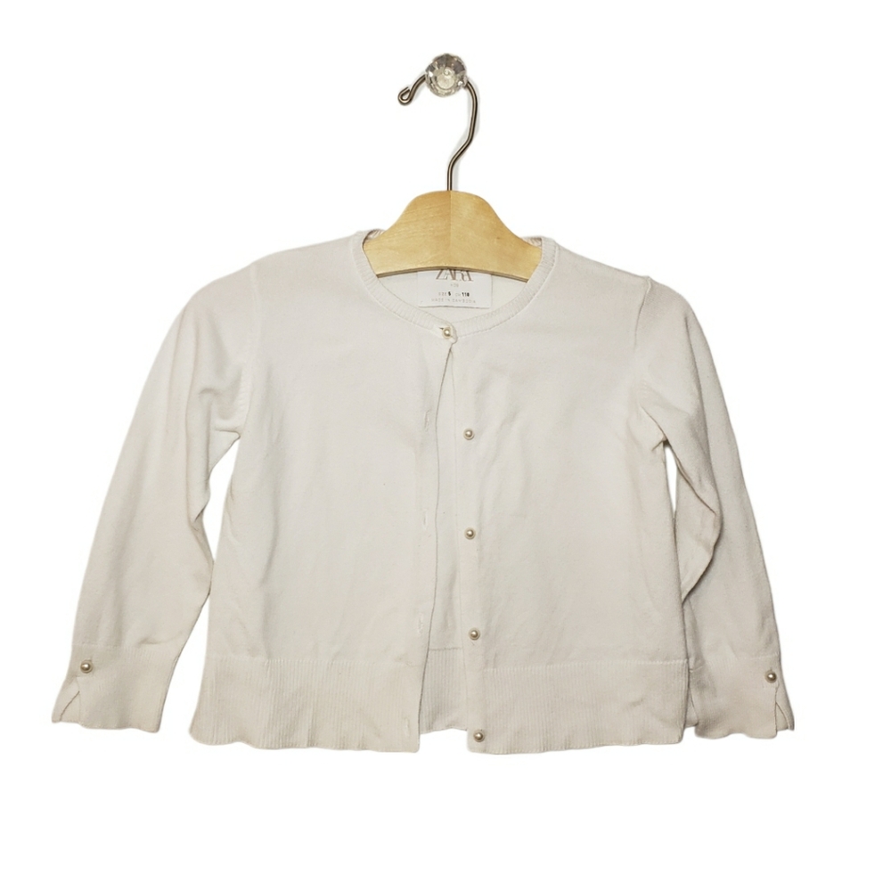 Zara Size 5 Girls White Cardigan Sweater with Pearl Buttons